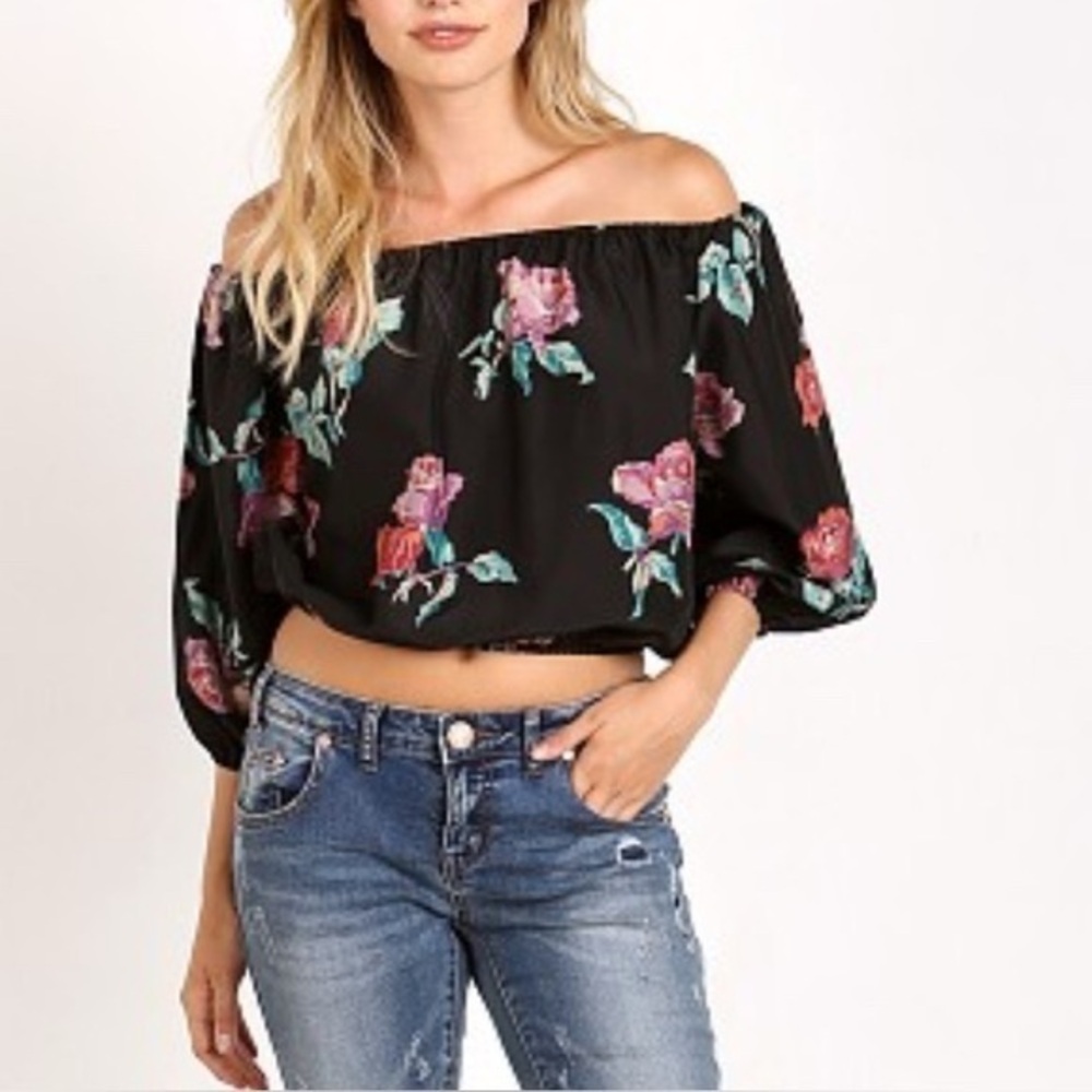Stone Cold Fox Rumi Silk Cropped Off Shoulder Blouse XS/S